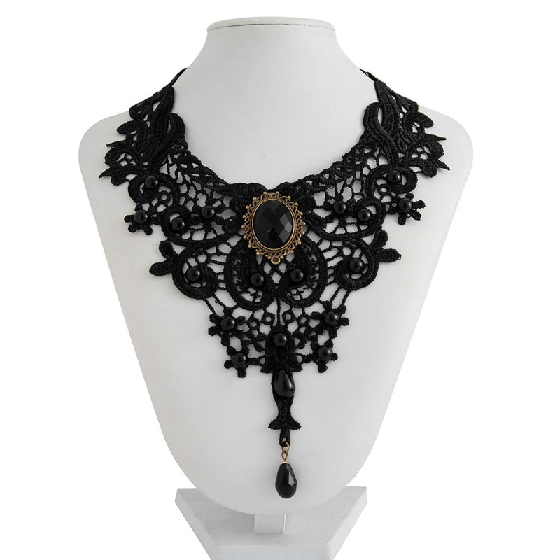 Vintage Gothic Lace Bead Collar Necklace 2