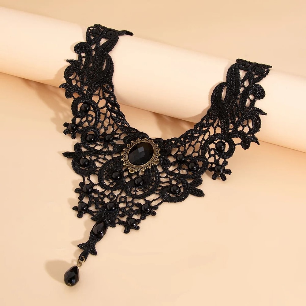 Vintage Gothic Lace Bead Collar Necklace 3