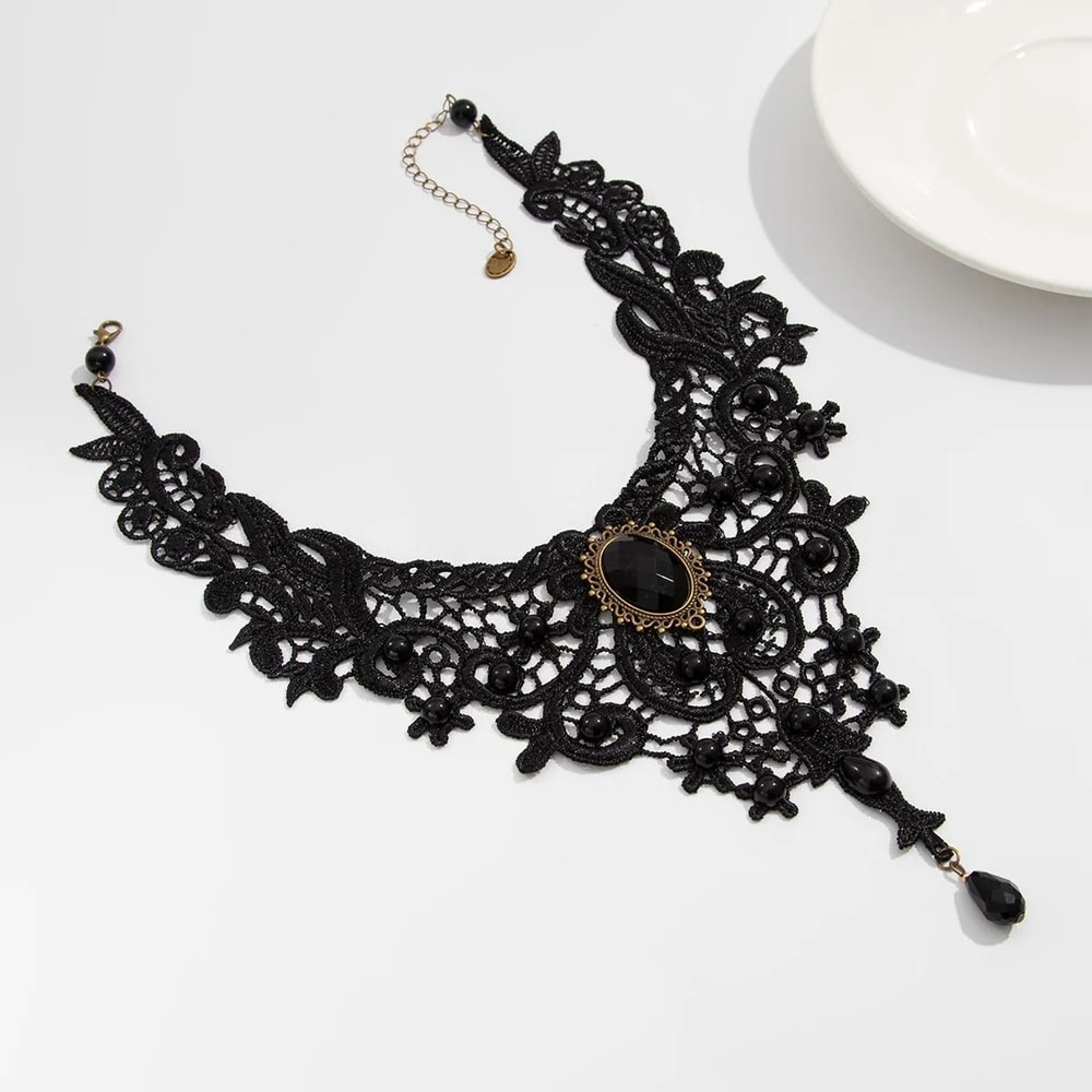 Vintage Gothic Lace Bead Collar Necklace 4