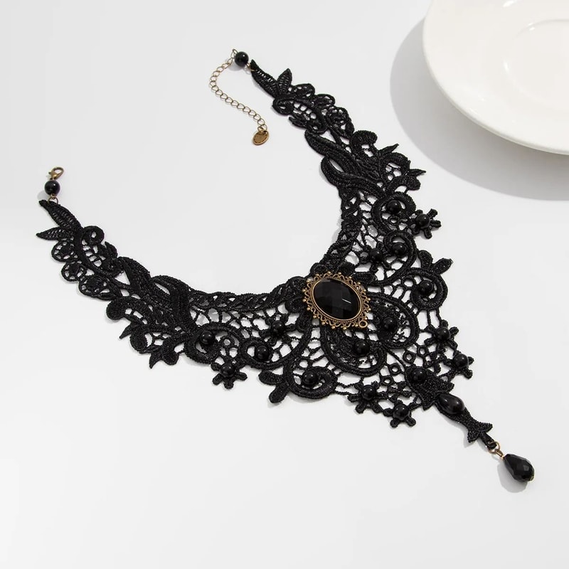 Vintage Gothic Lace Bead Collar Necklace 4
