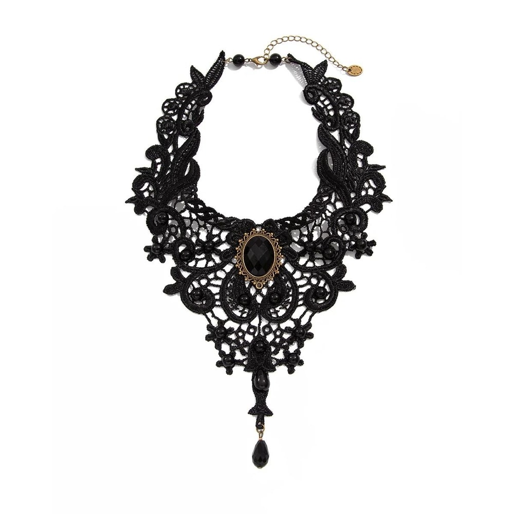 Vintage Gothic Lace Bead Collar Necklace 5