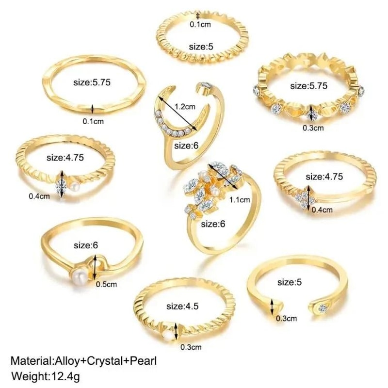 Bohemian Gold Tone Ring Set For Women 10 Piece 2