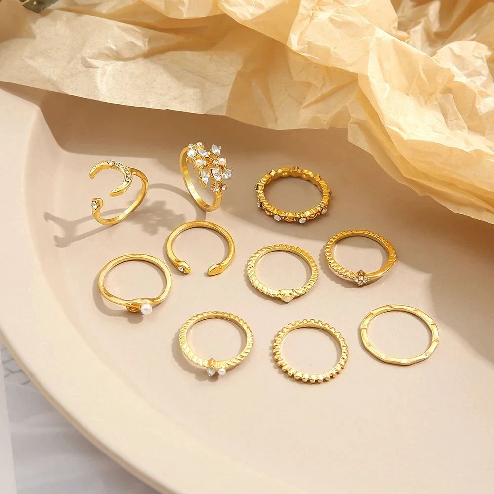 Bohemian Gold Tone Ring Set For Women 10 Piece 3