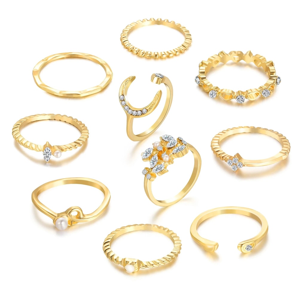 Bohemian Gold Tone Ring Set For Women 10 Piece 5