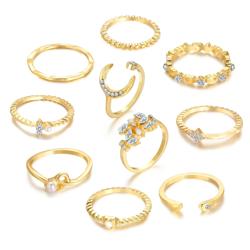 Bohemian Gold Tone Ring Set For Women 10 Piece 5