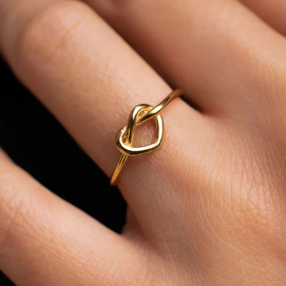 Gold Tone Stainless Steel Heart Ring For Women Adjustable 0