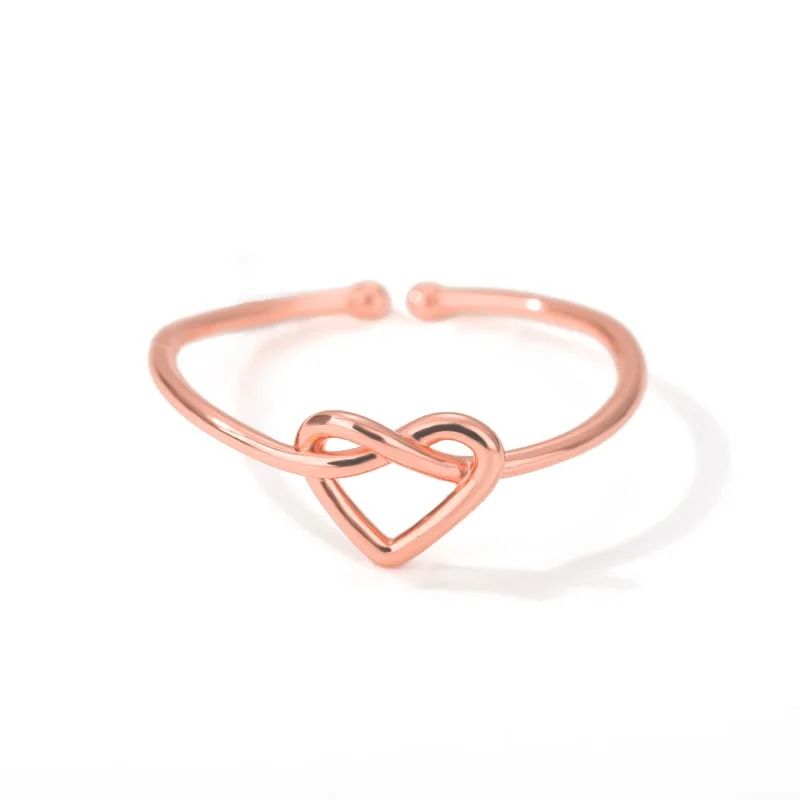 Gold Tone Stainless Steel Heart Ring For Women Adjustable 6