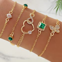vintage style rhinestone bracelet set infinity and geometric designs 5 pieces