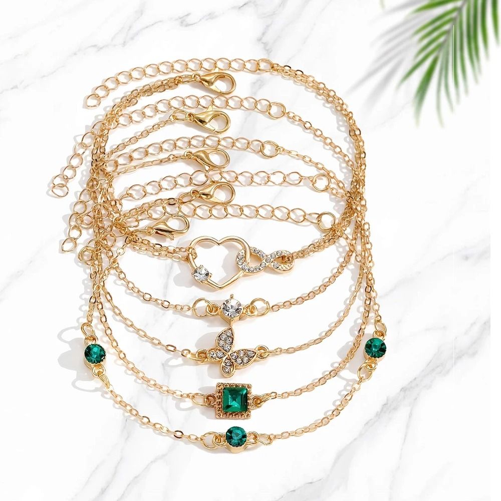 Vintage Style Rhinestone Bracelet Set Infinity And Geometric Designs 5 Pieces 3