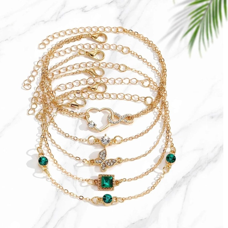 Vintage Style Rhinestone Bracelet Set Infinity And Geometric Designs 5 Pieces 3