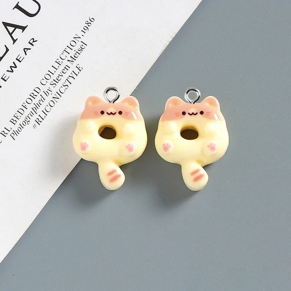 Cute Donut Cat Resin Charms For Jewelry Making Set Of 10 2