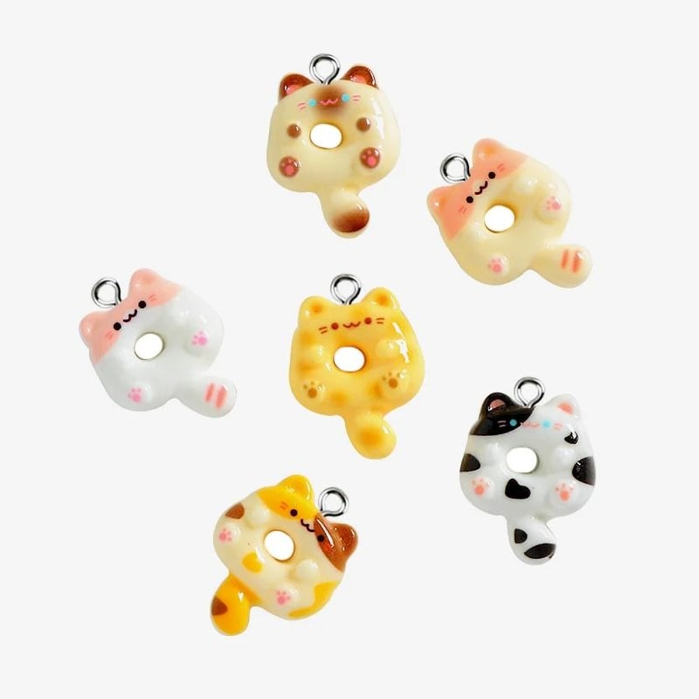 Cute Donut Cat Resin Charms For Jewelry Making Set Of 10 3