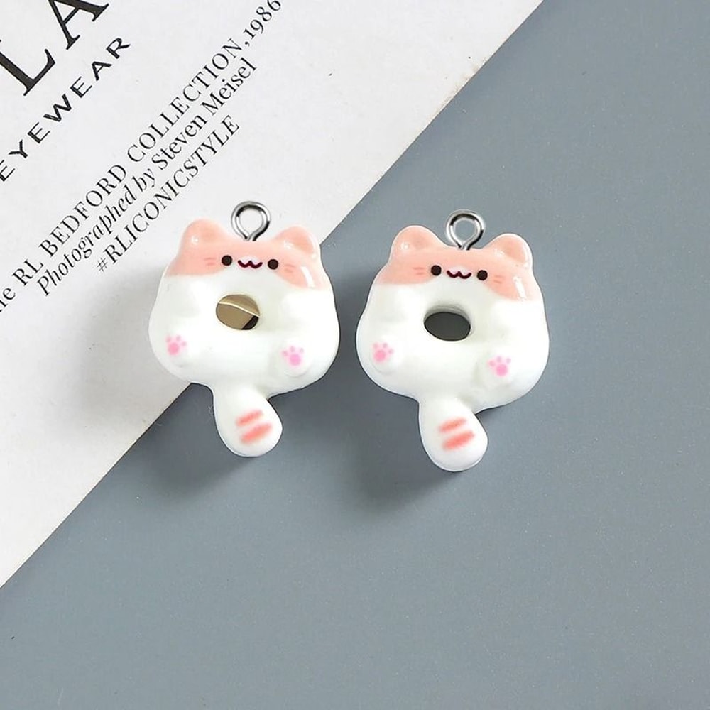 Cute Donut Cat Resin Charms For Jewelry Making Set Of 10 4
