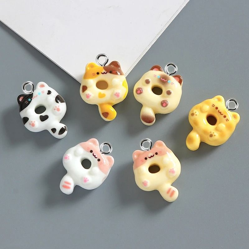 Cute Donut Cat Resin Charms For Jewelry Making Set Of 10 6