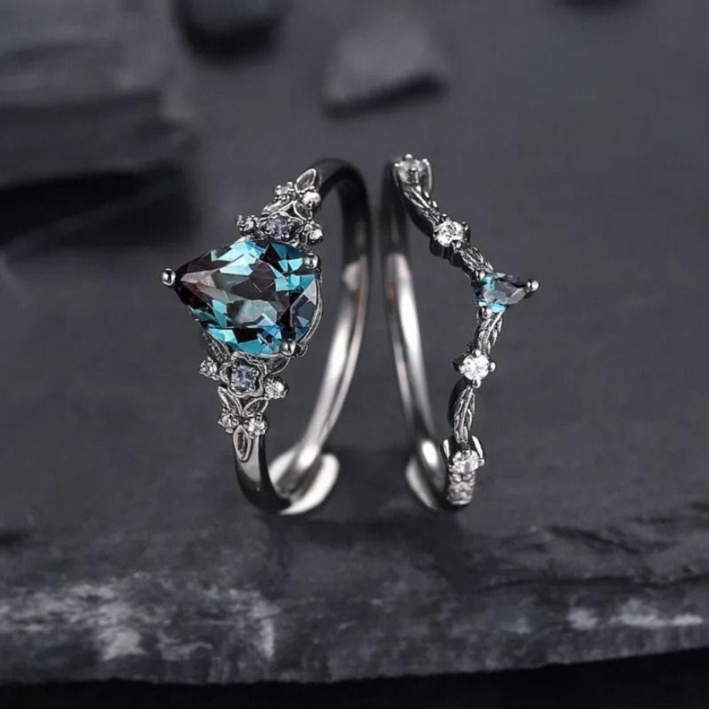 Luxury Gun Black Cubic Zircon Vine Ring For Women 1