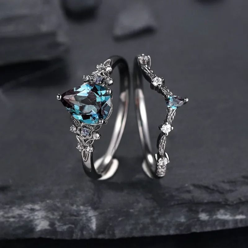 Luxury Gun Black Cubic Zircon Vine Ring For Women 1