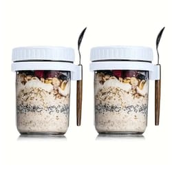 overnight oats glass container with lid and spoon portable breakfast cup
