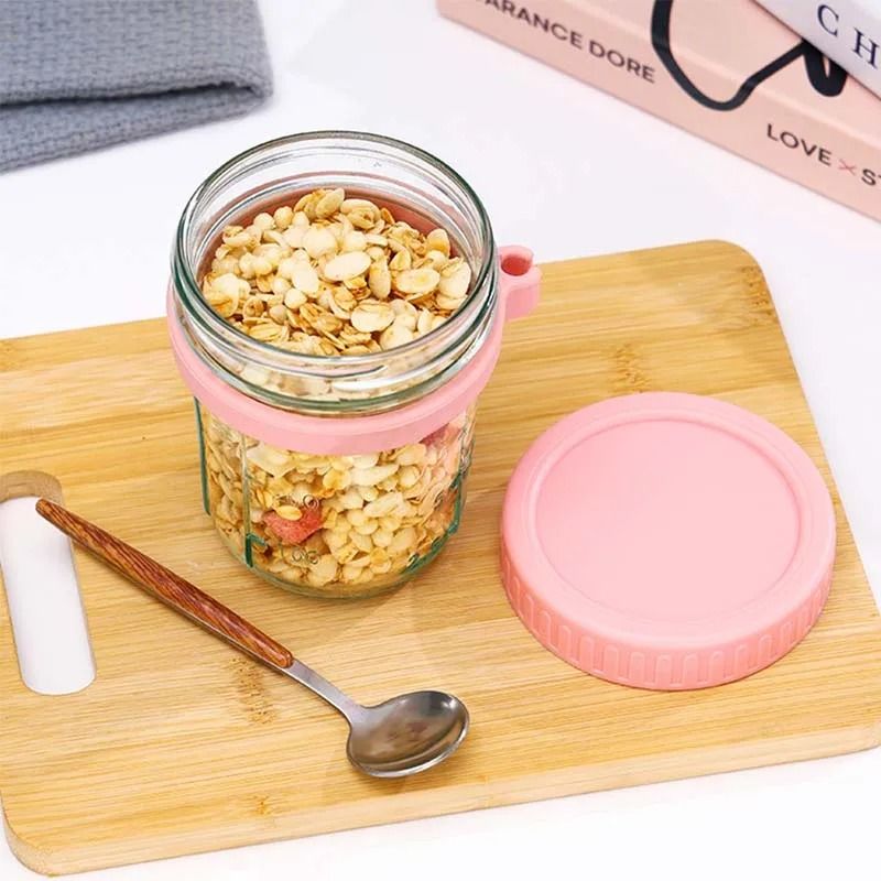 Overnight Oats Glass Container With Lid And Spoon Portable Breakfast Cup 5