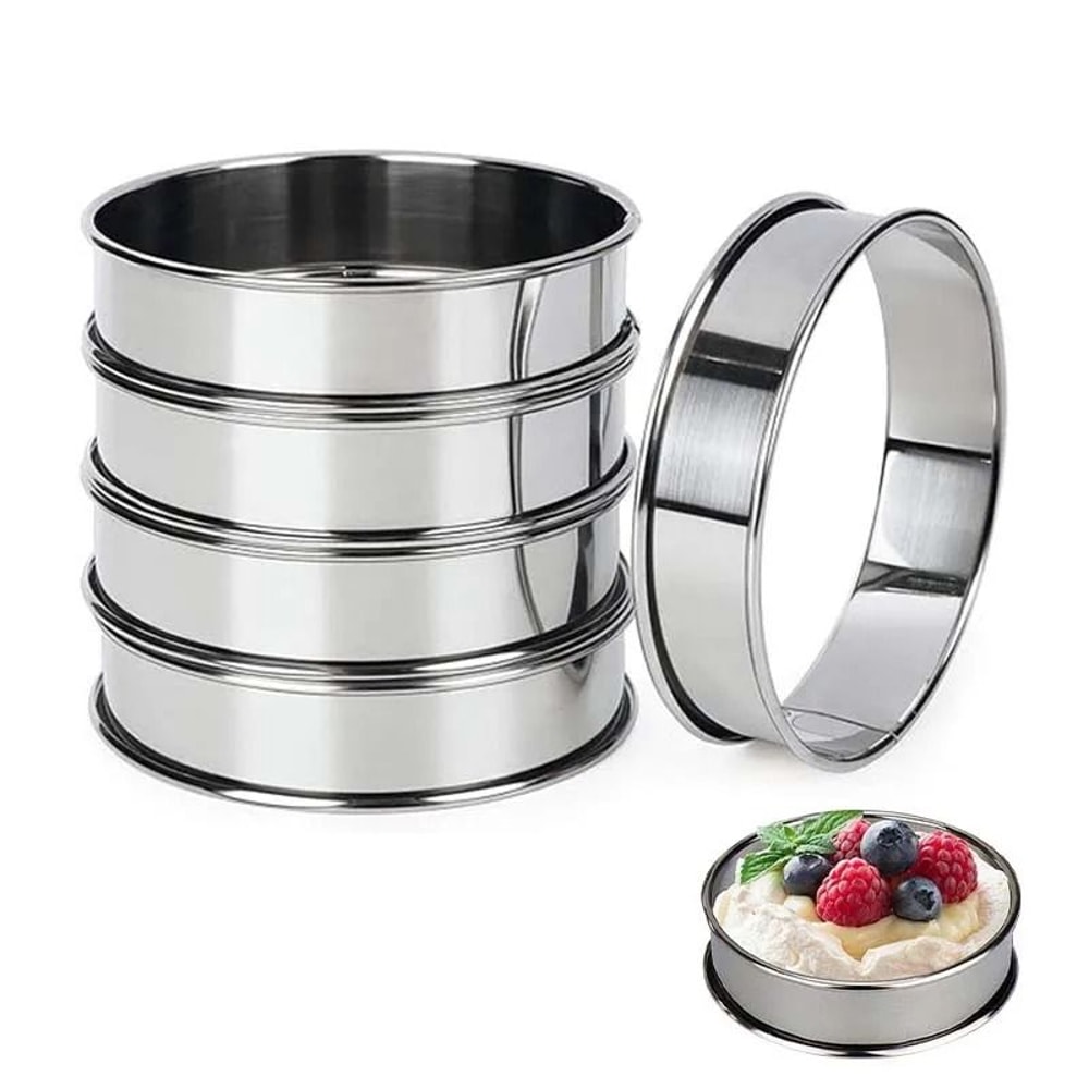 Stainless Steel Muffin Tart Rings Set Of 5 Double Rolled Baking Molds 0