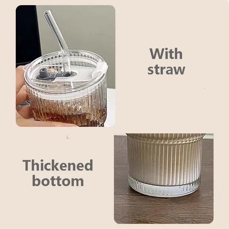 450ml Glass Cup With Lid And Straw Leakproof Heat Resistant Drinkware 3