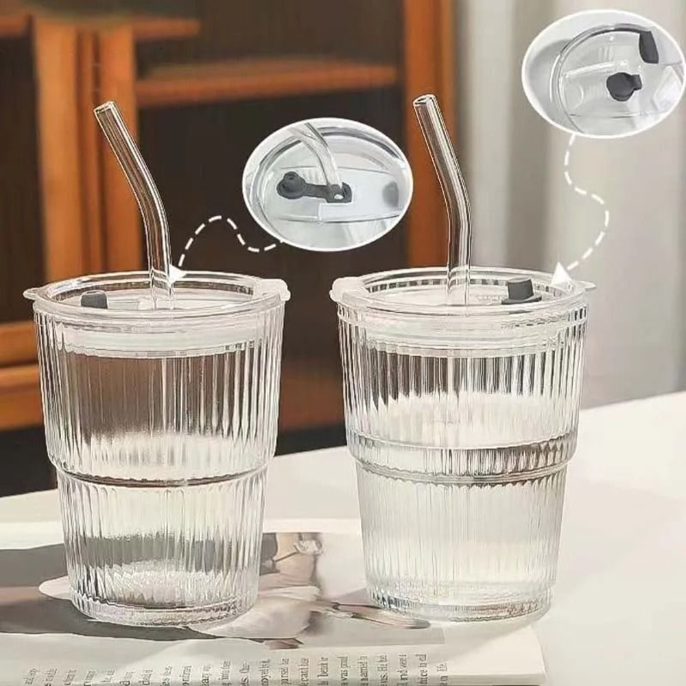 450ml Glass Cup With Lid And Straw Leakproof Heat Resistant Drinkware 4