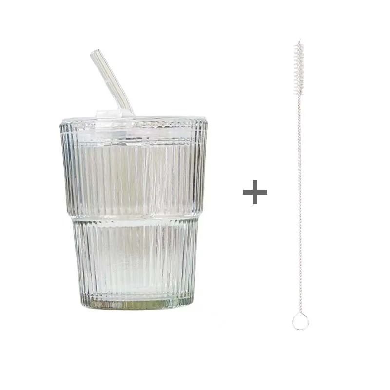 450ml Glass Cup With Lid And Straw Leakproof Heat Resistant Drinkware 7