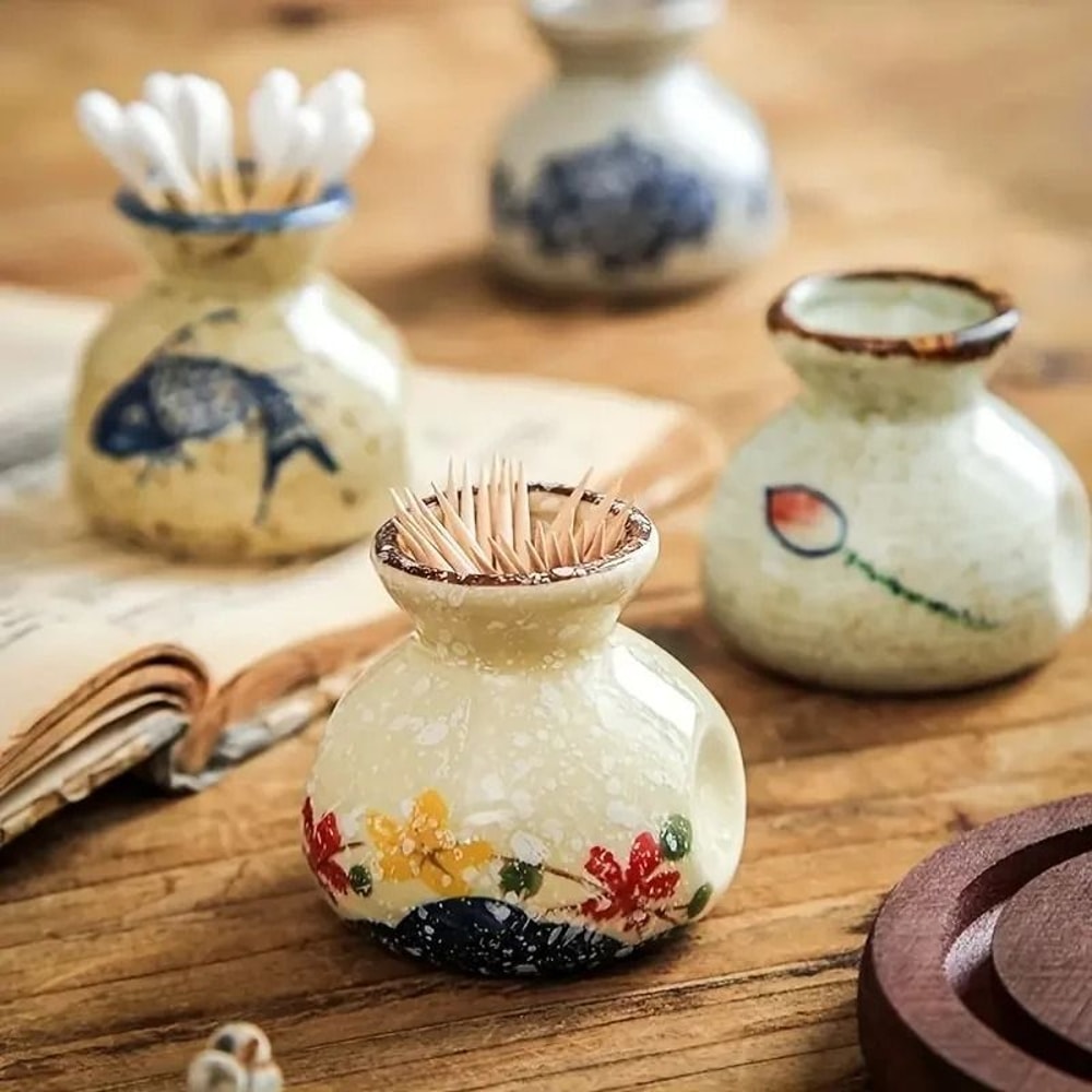 Japanese Style Ceramic Toothpick Holder Mini Retro Storage Jar 1