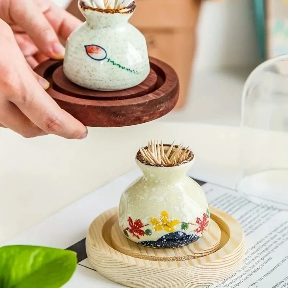 Japanese Style Ceramic Toothpick Holder Mini Retro Storage Jar 4