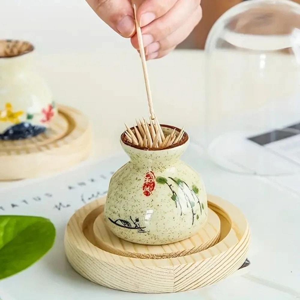 Japanese Style Ceramic Toothpick Holder Mini Retro Storage Jar 5