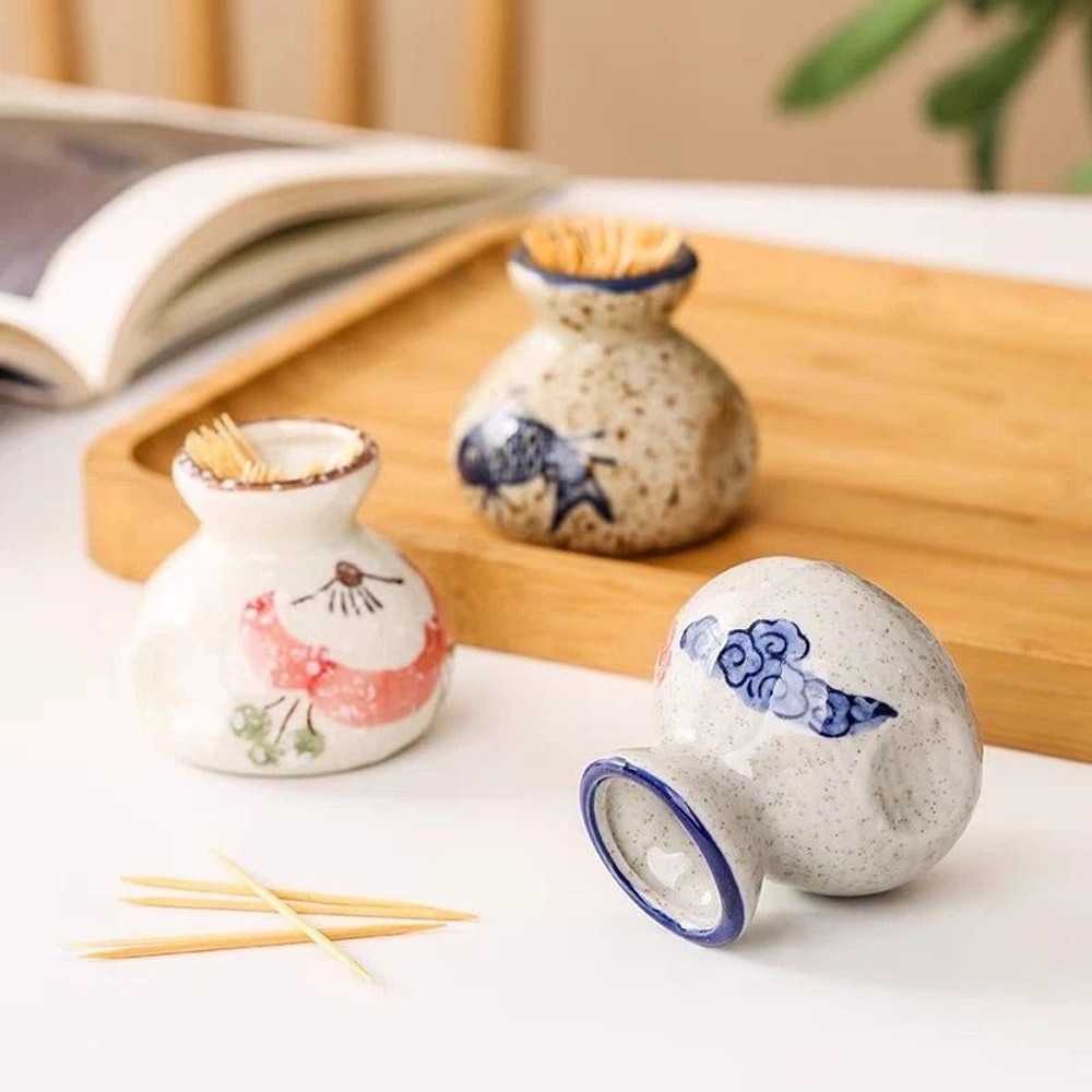 Japanese Style Ceramic Toothpick Holder Mini Retro Storage Jar 6