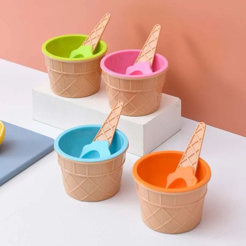 Reusable Cartoon Ice Cream Bowl And Spoon Set For Kids 3