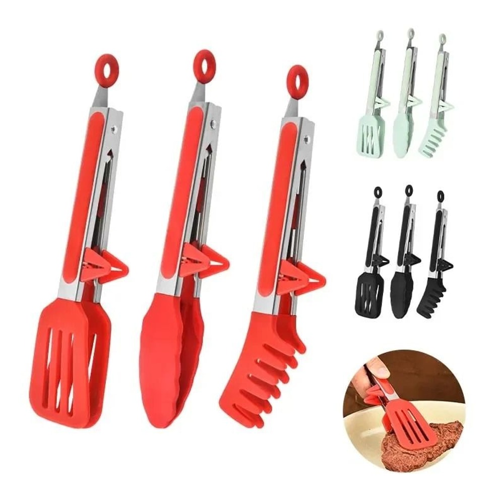 Silicone And Stainless Steel Kitchen Tongs Set For Cooking And BBQ 0