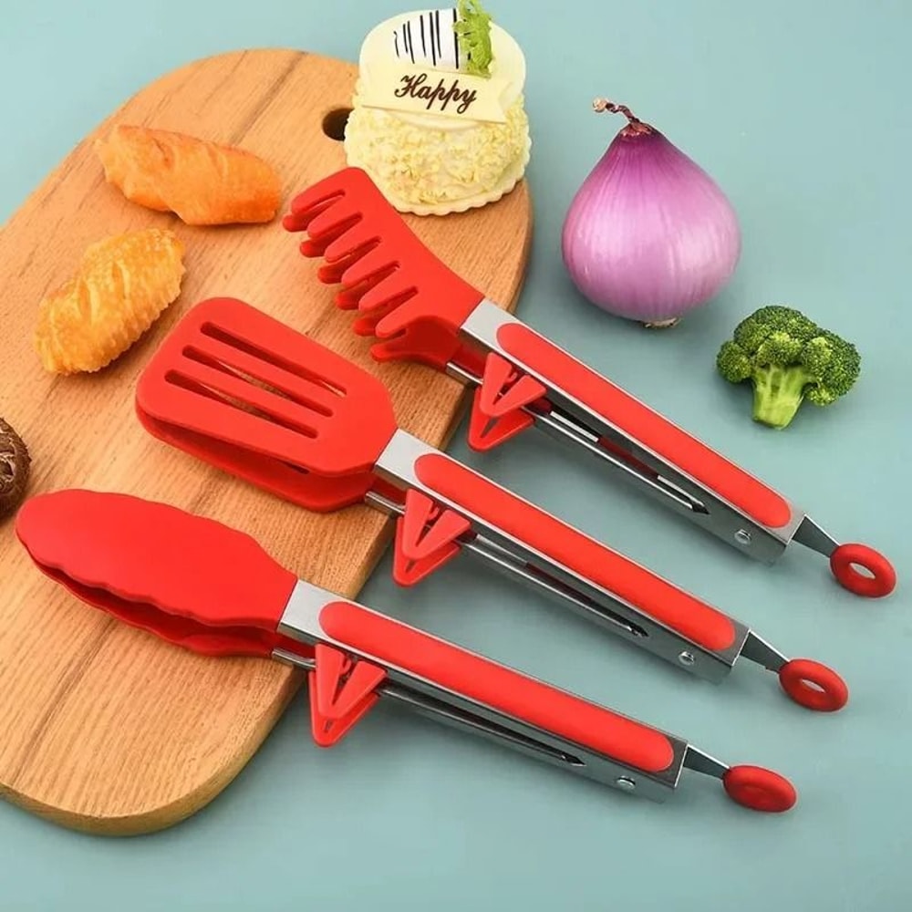 Silicone And Stainless Steel Kitchen Tongs Set For Cooking And BBQ 6