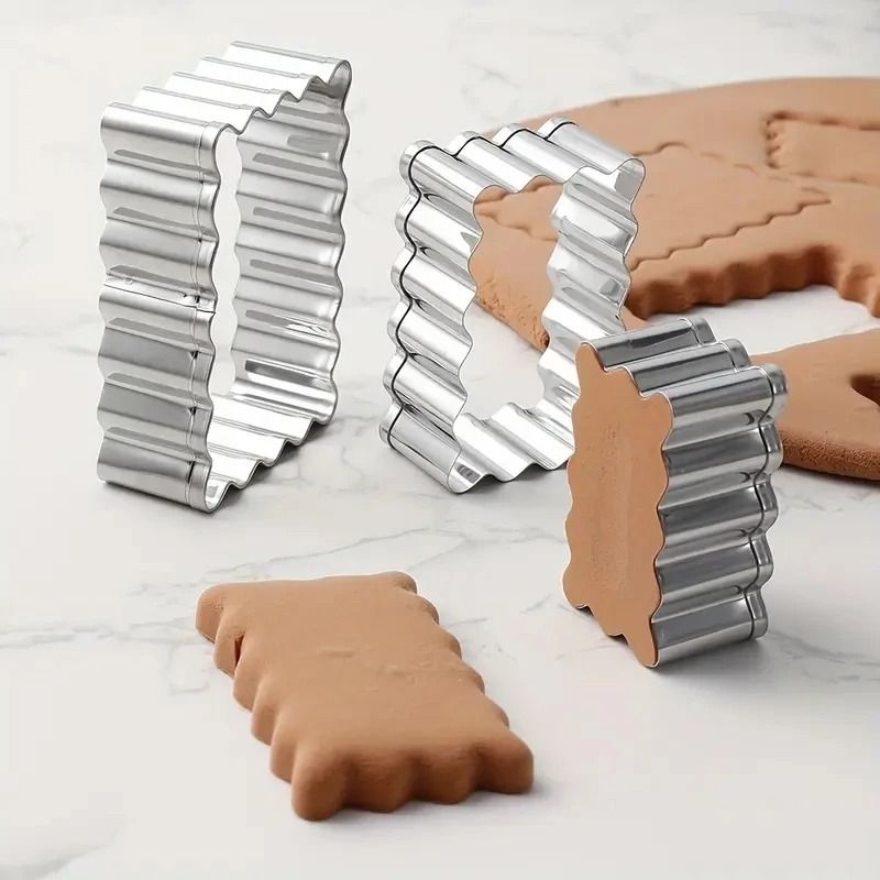 Stainless Steel Rectangle Cookie Cutter Set With Wave Edges 3 Piece Baking Mold Set 4