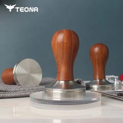 stainless steel espresso coffee tamper with wooden handle
