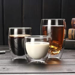 double wall insulated glass cup for coffee and drinks
