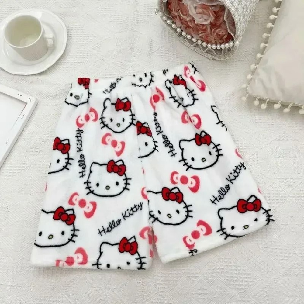 Cartoon Print Plush Lounge Pajama Pants For Women 9