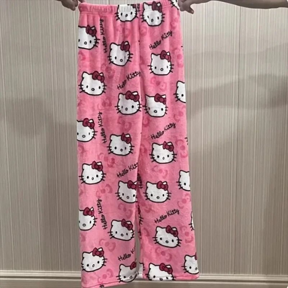 Cartoon Print Plush Lounge Pajama Pants For Women 11