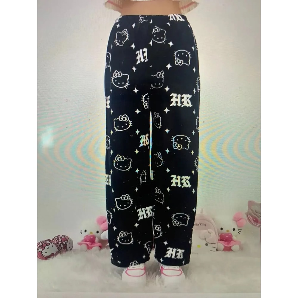 Cartoon Print Plush Lounge Pajama Pants For Women 12