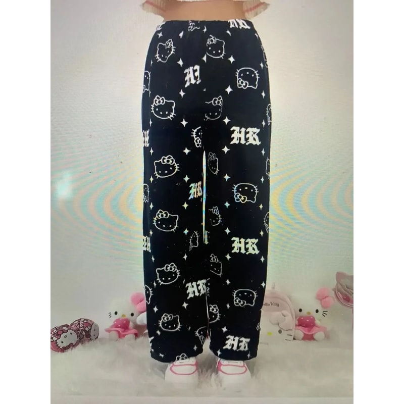 Cartoon Print Plush Lounge Pajama Pants For Women 12