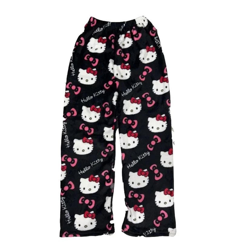 Cartoon Print Plush Lounge Pajama Pants For Women 13