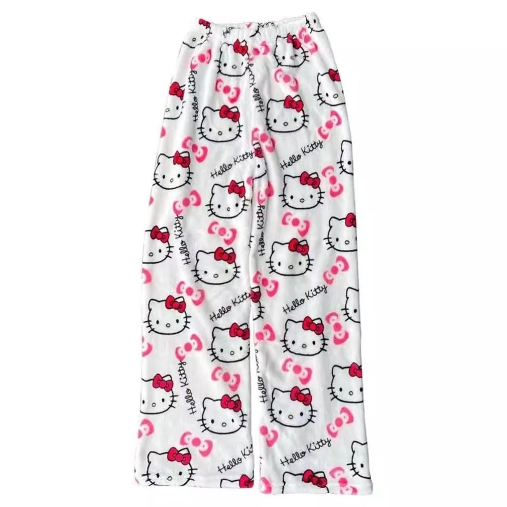 Cartoon Print Plush Lounge Pajama Pants For Women 14