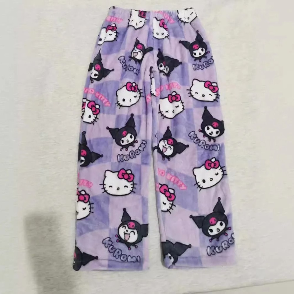 Cartoon Print Plush Lounge Pajama Pants For Women 16