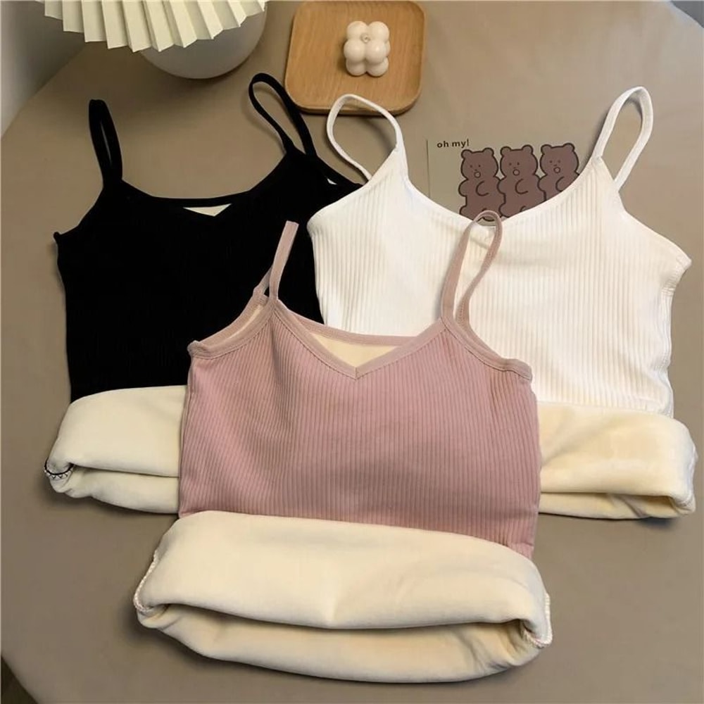 Women Winter Warm Velvet Corset Tank Top Sleeveless Slim Fit Fleece Top 0