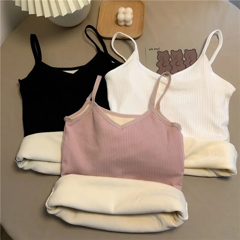 Women Winter Warm Velvet Corset Tank Top Sleeveless Slim Fit Fleece Top 0