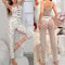 Womens Sheer Mesh Lace Two Piece Pajama Set With Ribbed Strap Top And Pants 1