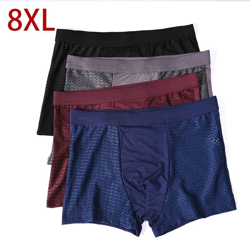Plus Size Bamboo Fiber Mens Boxer Briefs Breathable Comfort Fit 4 Pack 0