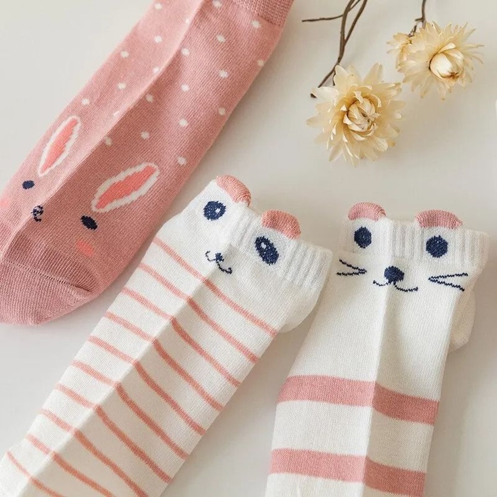 Womens Pink Cat Short Tube Socks Cute Low Cut Boat Socks 5 Pair Set 4