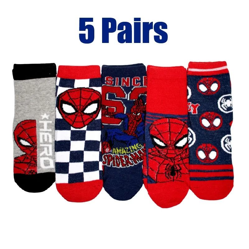 Kids Spiderman Cartoon Socks Soft Breathable Mid Tube Socks 5 Pair Set 6