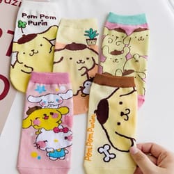 cute cartoon short socks for women 5 pair random set